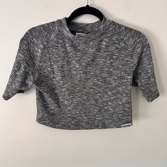 Gymshark Women's large cropped knit grey gym shirt workout exercise athleisure - Picture 2 of 8